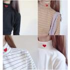 Long-sleeve Heart Embroidered Mock Neck T-shirt