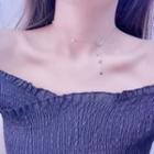 Moon & Star Rhinestone Pendant Necklace Purple - One Size