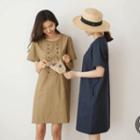 Round-neck Double-breasted Dress