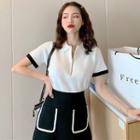 Short-sleeve Polo Knit Top / A-line Skirt
