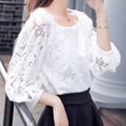 Square-neck Lace 3/4-sleeve Top