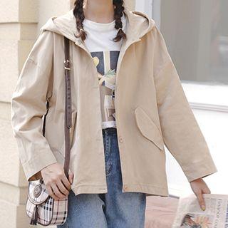 Plain Cropped Loose-fit Cardigan Khaki - One Size