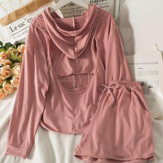 Set: Cutout-back Loose-fit Light Hoodie + Shorts