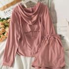 Set: Cutout-back Loose-fit Light Hoodie + Shorts