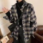 Plaid Shirt Jacket Plaid - Dark Gray & White - One Size