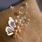 Set Of 2: Faux Pearl Butterfly Hair Clip Gold - One Size