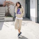 Set: Lettering Hooded Top + Band-waist Cropped Pants