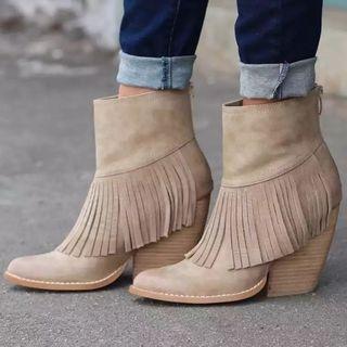 Wedge-heel Fringed Ankle Boots