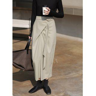 Tie-waist Ruched Midi Straight-fit Skirt