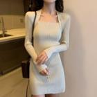 Knitted Plain Square-neck Dress