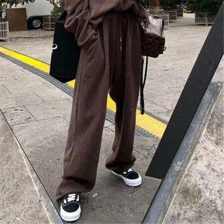 High-waist Plain Wide-leg Sweatpants