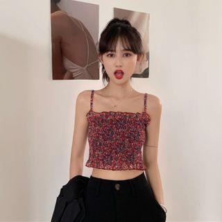 Floral Print Smocked Camisole Top / Straight-cut Pants / Short-sleeve Shirt