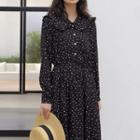 Peter-pan-collar Printed Long-sleeve A-line Dress