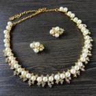 Set: Wedding Rhinestone Faux Pearl Necklace + Earring 1 Pc Rhinestone Faux Pearl Necklace & 1 Pair Earring - One Size