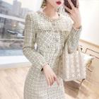 Tweed Long-sleeve Sheath Midi Dress