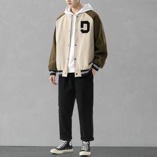 Set: Baseball Jacket + Plain Hoodie + Straight-fit Pants