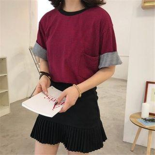 Color Panel Striped Short Sleeve T-shirt