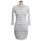 Set: 3/4-sleeve Ribbed Cardigan + Sleeveless Dress