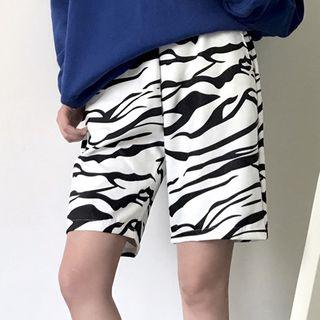 Band-waist Zebra Print Wide-leg Shorts