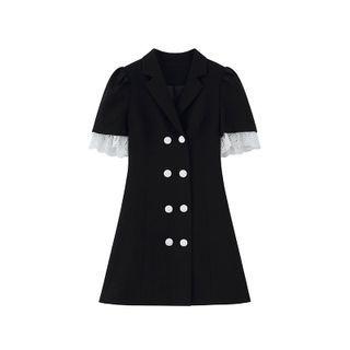 Short-sleeve Lace Trim Double-breasted Blazer Dress