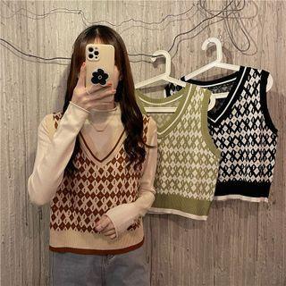 Pattern Knit Vest / Long-sleeve T-shirt