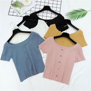 Button-accent Short-sleeve Knit T-shirt