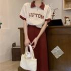 Lettering Polo Shirt / Midi A-line Skirt