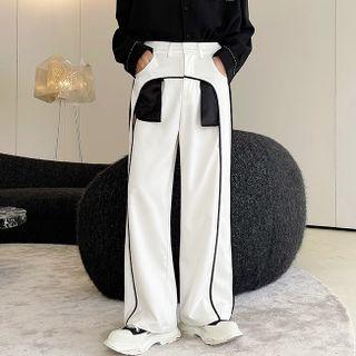 Contrast Trim Straight Leg Dress Pants
