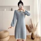 Mini A-line Plaid Sweater Dress