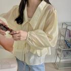 Tied Mesh Blouse Light Yellow - One Size