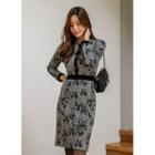 Velvet-trim Flower Plaid Dress