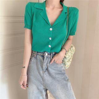 Short Sleeve V-neck Blouse Green - One Size