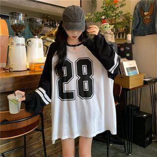 Long-sleeve Raglan Numbering T-shirt Black & White - One Size