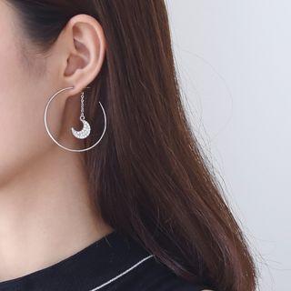 Rhinestone Moon & Star Hoop Earring As Shown In Figure - One Size
