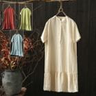 Plain Linen Cotton Short-sleeve Dress