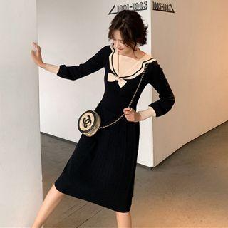 Contrast Trim Sailor Collar Knit Dress