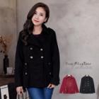 Double-breasted Button-accent Woolen Coat