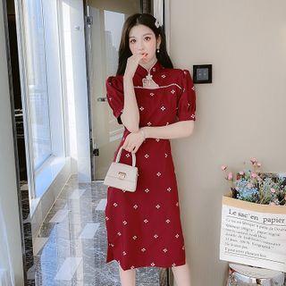 Short-sleeve Floral Embroidered Cutout Sheath Dress