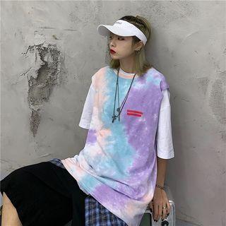 Tie Dye Elbow Sleeve T-shirt As Shown In Figure - One Size