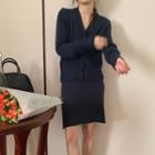 Set: Plain Knit Top + Skirt Set Of 2 - Knit Top & Skirt - Navy Blue - One Size
