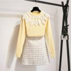 Set: Lace Trim Sweater + A-line Skirt