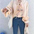 Plain Loose-fit Bell-sleeve Loose-fit Blouse