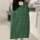 Leopard Midi A-line Skirt Green - One Size