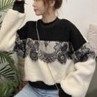 Lace Trim Fleeced Long Sleeve Sweatshirt As Shown In Figure - One Size