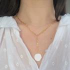 Stainless Steel Disc Pendant Y Choker White & Gold - One Size