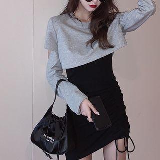 Set: Drawstring Mini Bodycon Tank Dress + Cropped T-shirt
