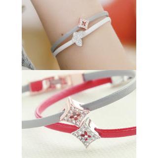 Rhinestone Faux-leather Bracelet