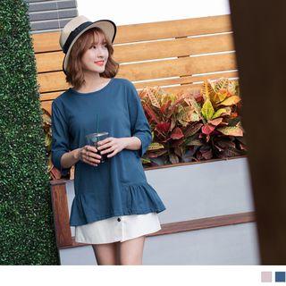 3/4 Sleeve Ruffled Hem Top