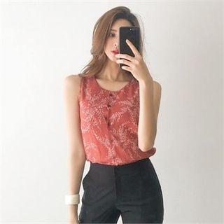 Sleeveless Pattern Sheer Blouse