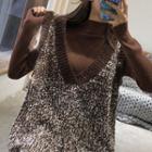 Plain Long-sleeve Loose-fit Top / V-neck Sleeveless Knit Dress